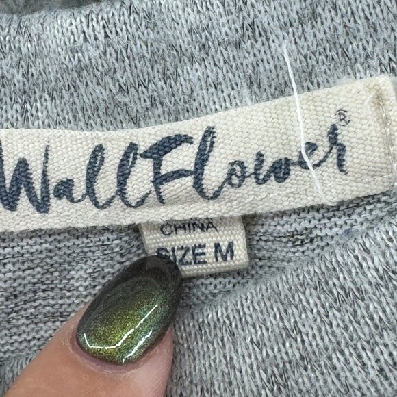 WallFlower Women's "Keeping It Real" Santa Unicorn Grey Cropped Sweatshirt M - Picture 5 of 7